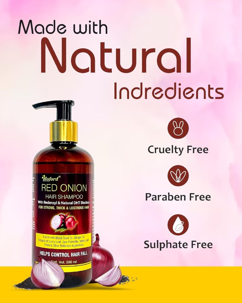 Red Onion Hair Shampoo Anti Hair Fall & Growth | Pro Vitamin B5, Red onion & Black Seed Oil Vitamin E Natural DHT Blockers, Strong & Thick Hair for Men & Women 300ml