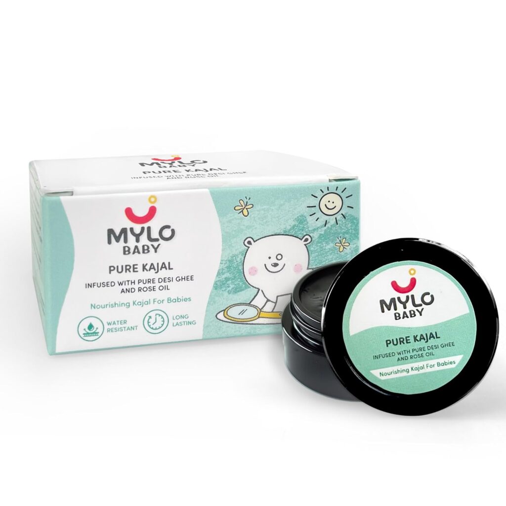 Mylo Baby Pure Kajal 5gm | Dermatologically Tested | 100% Natural with Pure Desi Ghee | SmudgeProof | Long Lasting | Water-Resistant | Soothes Dry Eyes