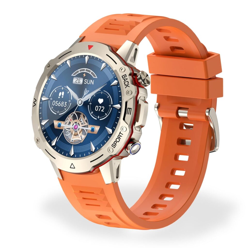 Nervfit Newly Launched Blaze Smartwatch 1.4” LED Display, Bluetooth Calling, IP67 Waterproof, Heart Rate & SpO2 Monitor, Sleep & Stress Tracking, 7-Day Battery, Fitness & Sports Modes (Vibrant Gold)