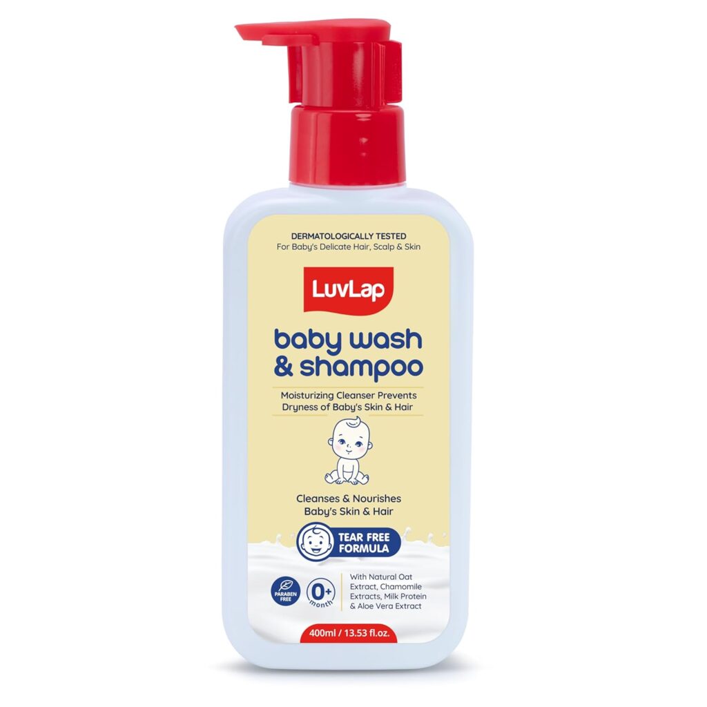 LuvLap Baby Wash & Shampoo - 400ml with Chamomile, Milk Protein, Oatmeal & Shea Butter, Paraben Free, Tear Free, Soap Free, Rich Moisturised Skin & Soft Hair, Baby Body Wash, Dermatologically Tested
