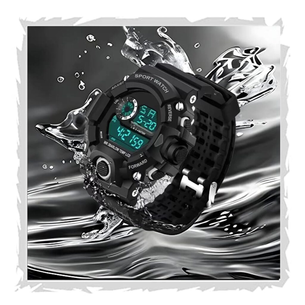 Plastic Digital Sports Waterproof Military Multifunction S Relaxed Fit Topwatch Countdown Date Alarm Watch For Men's Kids Boys Watches For Men Band-Black