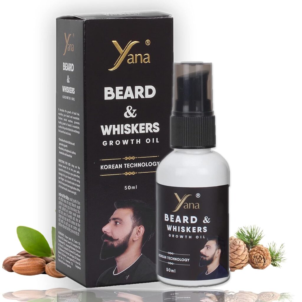Yana Beard & Moustache Oil for Growing Beard Faster, with Natural Jojoba Argan Almond Coconut Cedarwood Castor Sunflower Sesame, Enhance & Nourish Patchy & Uneven Beard, for Thick Fluffy Beard, 50ml