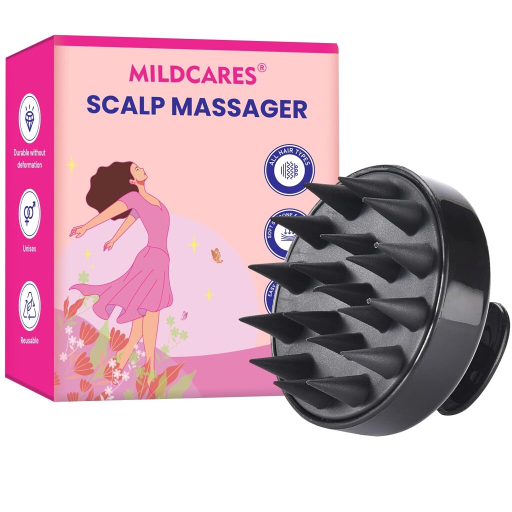 MildCares Scalp Massager Brush (Black)| Scalp Exfoliator Scrubber for Anti-Dandruff | With Soft Silicone Bristles Comb | For Dry Massage, Oil & Shampoo | All Hair Types| Head Massager for Men & Women