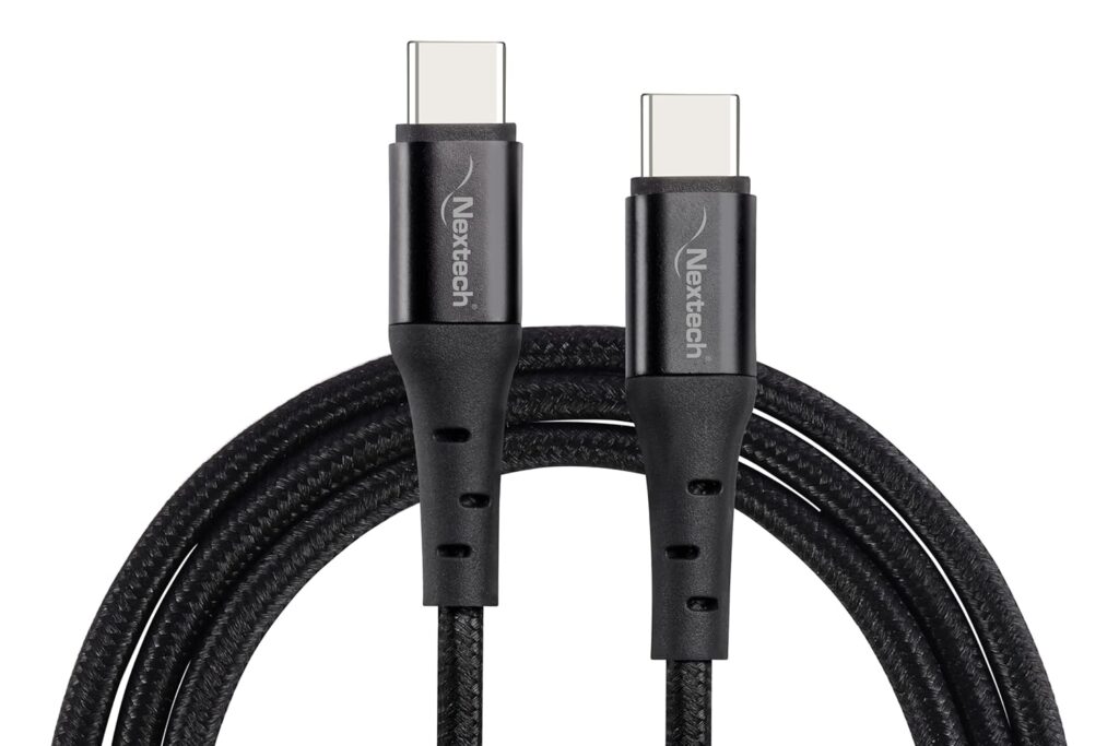 Nextech 65W USB Type-C to Type-C Cable 1.2M Long | Fast Charging Braided USB-C Cable for Smartphones, Laptops & Tablets | Durable, Safe & Tangle-Free C to C Charger Cable (Black)