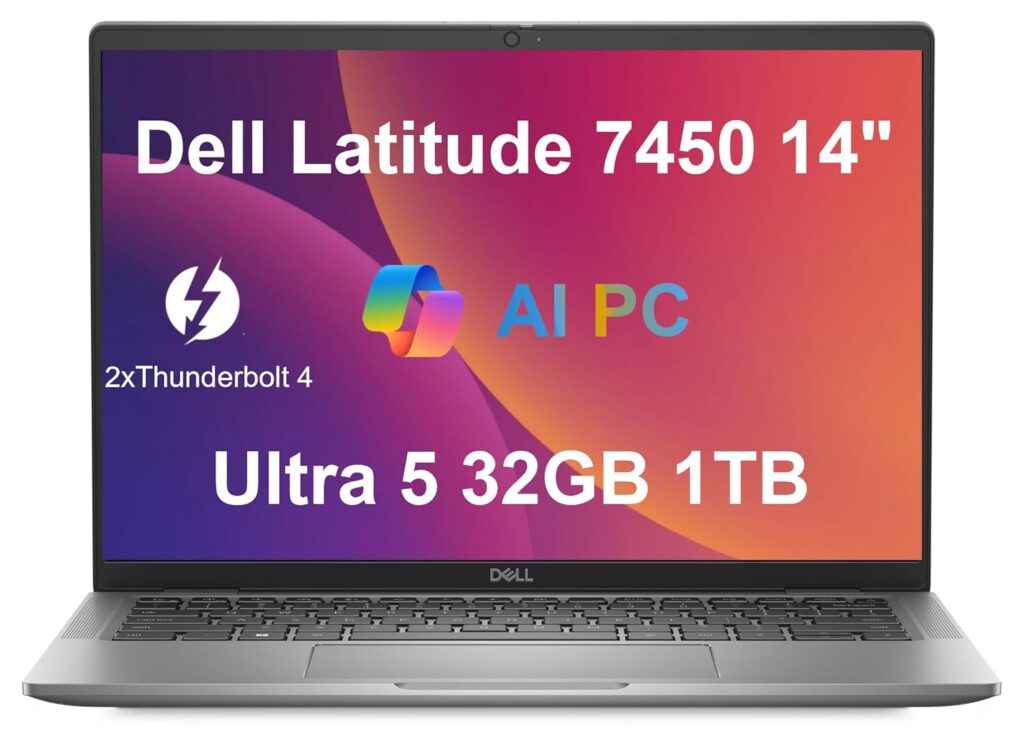 Dell Latitude 7450 7000 Business Laptop (14" FHD+, Intel 12-Core Ultra 5 135U (> i7-1355U), 32GB RAM, 1TB SSD), Backlit KB, 1080p RGB HDR Webcam, 2 x Thunderbolt 4, Wi-Fi 7, Win 11 Pro, 2025 AI PC