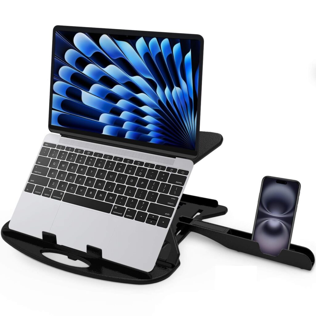 Aliens 2-in-1 Laptop and Mobile Foldable Stand, Adjustable Height, Ventilated, Anti-Slip Base Compatible with MacBook, Asus, Tablet, ipad, iPhone, Samsung, Smartphone and All Laptops Up to 15.6"-BLK