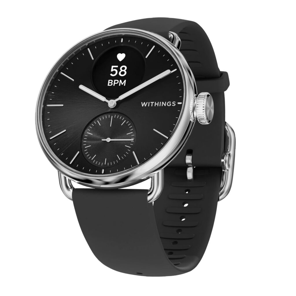 Withings ScanWatch 2, Heart Health Hybrid Smartwatch for Men & Women - ECG, with SPO2, Temperature Monitoring, Sleep, Respiratory Health, Cycle Monitoring, 30-Day Battery Life, iOS & Android (Black)