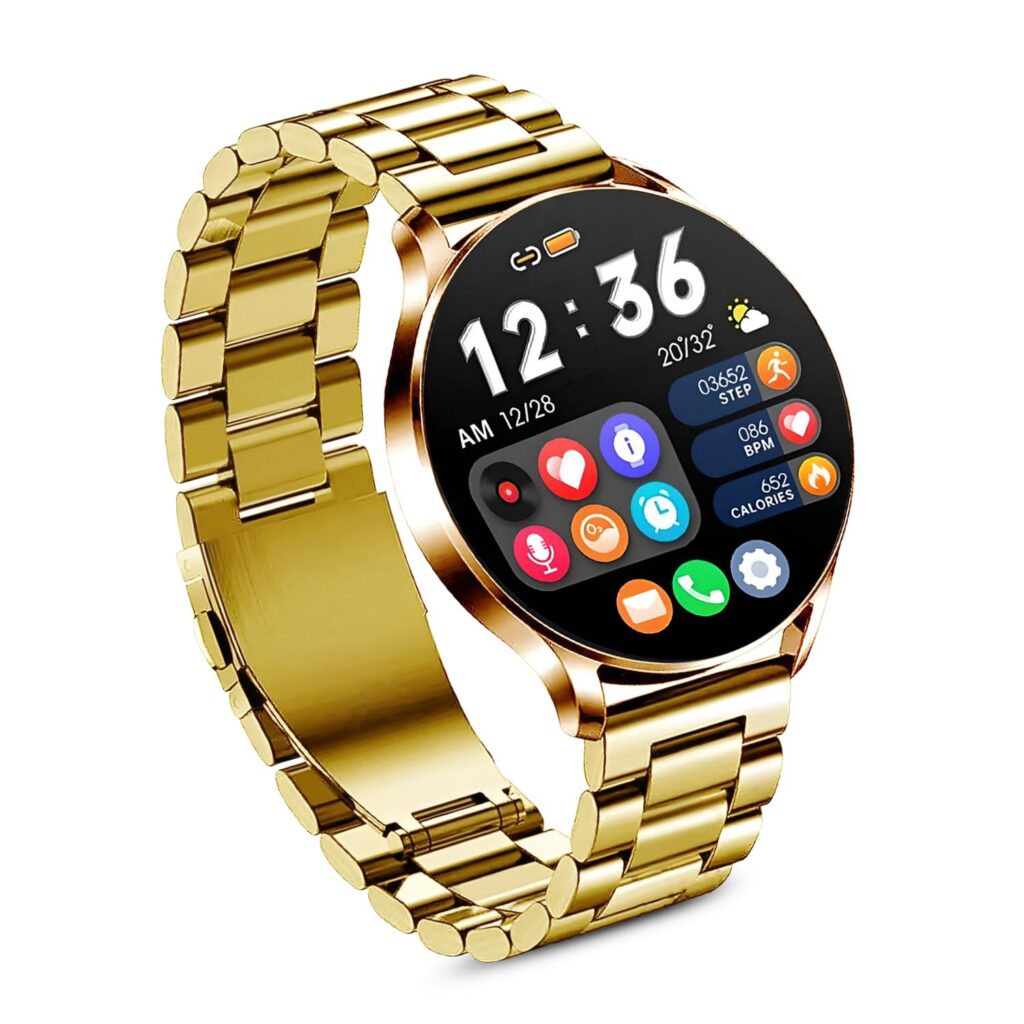 PunnkFunnk Metal Chain Active 2 Max Bluetooth Calling Smartwatch 1.3" Amoled Display 360 * 360 High Resolution 4.2 BT with, 100+ Sports Mode with IP68, Sp02 Tracking, AI Voice Assistant(Peach)