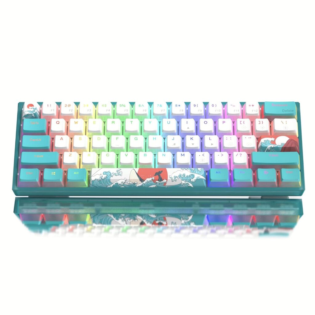Womier 60% Percent Keyboard, WK61 Mechanical RGB Wired Gaming Keyboard，Hot-Swappable Keyboard Blue Sea Theme with PBT Keycaps for Windows PC Gamers - Red Switch