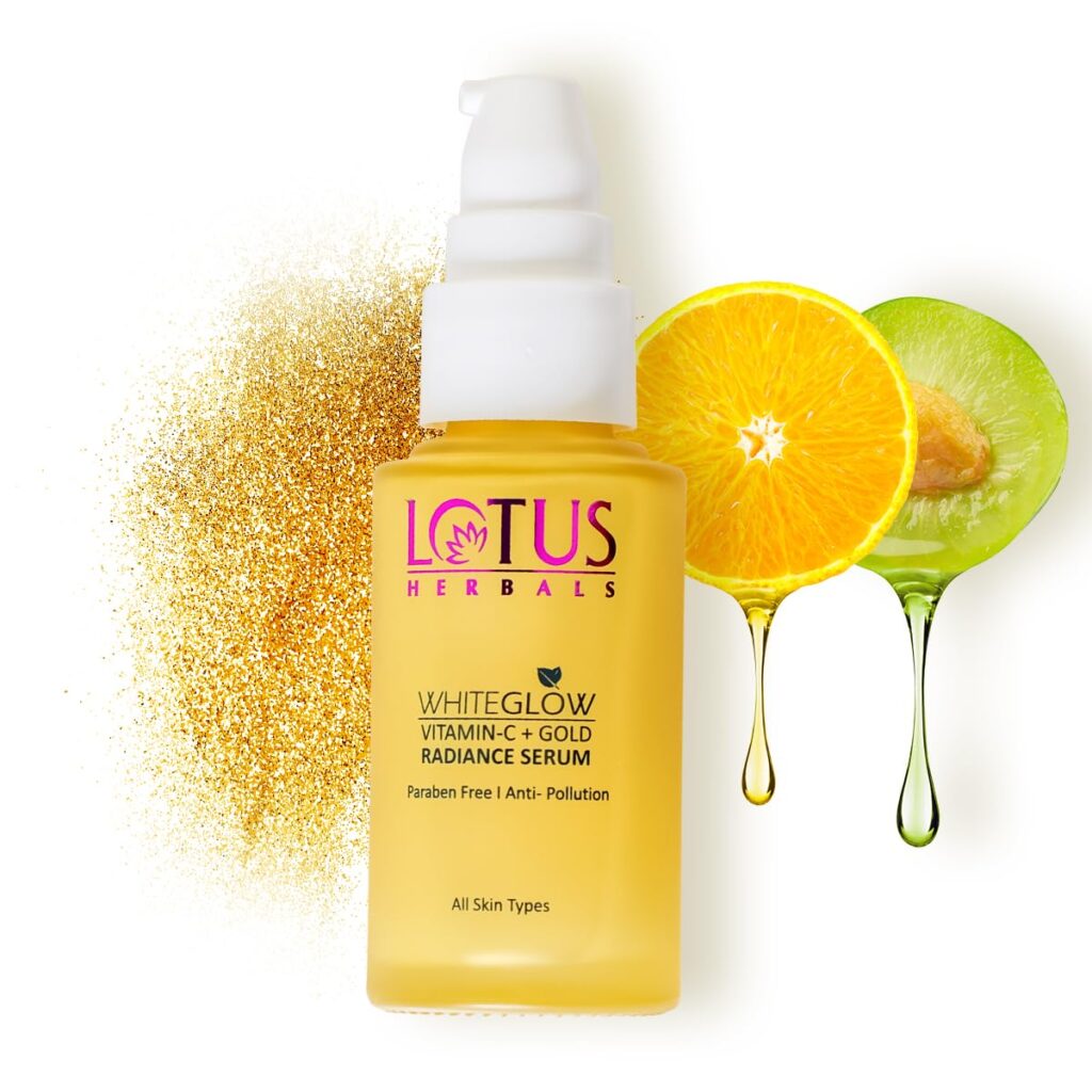 Lotus Herbals WhiteGlow Vitamin C and Gold Radiance Face Serum | Hydrating & Brightening Serum For Dark Spots, Dull & Uneven Skin Tone | Paraben-Free | For Women and Men| For Oily, Dry & Combination Skin| 30ml