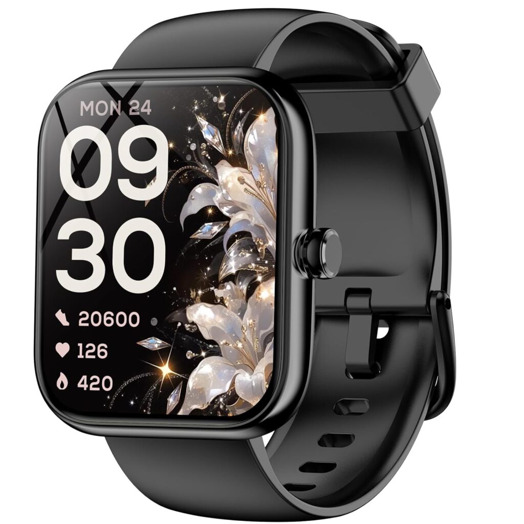 Smart Watch with Alexa Built-in‌, 1.83" HD Fitness Tracker with Bluetooth Calls/Messages, IP68 Waterproof, 120+ Sports Modes, 24/7 Heart Rate/Sleep Smartwatch Compatible with iOS/Android (Black)