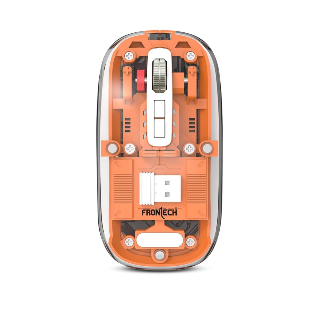 FRONTECH 2.4G & Bluetooth Wireless Mouse | 3200 DPI | 5 Buttons | Transparent Ultra-Slim Design | 300mAh Rechargeable | USB to Type-C (MS-0075)