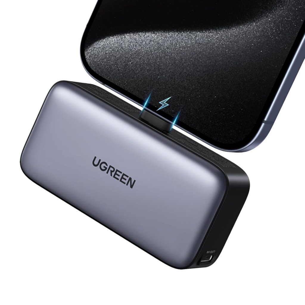 UGREEN 5000mAh Power Bank Built-in USB C Port, Portable Charger 22.5W Fast Charging with Stand, LED Display, Portable Battery Compatible with iPhone 15 iPad Pro Galaxy Pixel Black