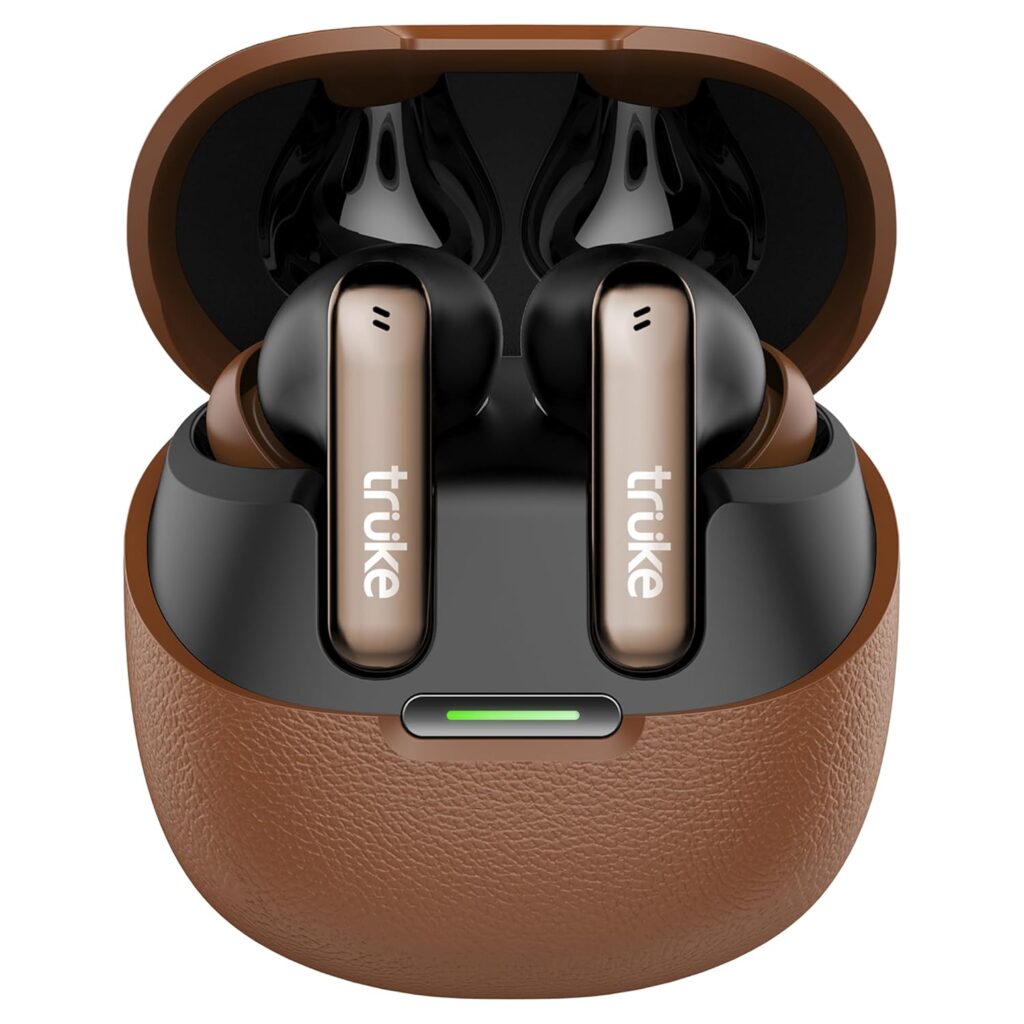 truke New Launch [2025] Mega 7 True Wireless in-Ear Earbuds w/ 24-Bit 360 Spatial Audio, 60H Playtime & Fast Charging Buds, Dual Pairing, 40ms Low Latency TWS, 4-Mic ENC, Made in India-(Coffee Brown)
