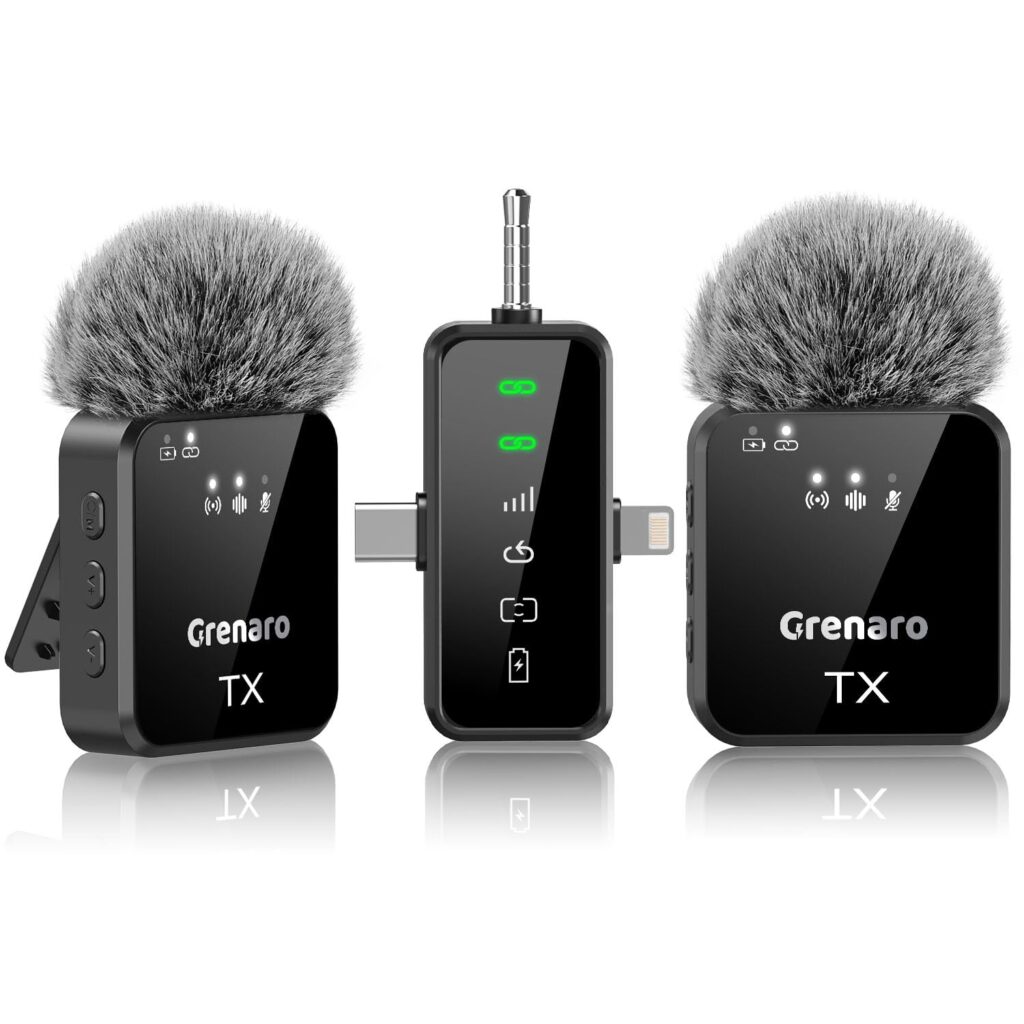 GRENARO 3-in-1 mic for YouTube Wireless for iPhone/Android/Camera - Microphone for Recording with LED Display, 164ft Range, Mute/Reverb/Noise Reduction for YouTube, Live Streaming, Vlogging