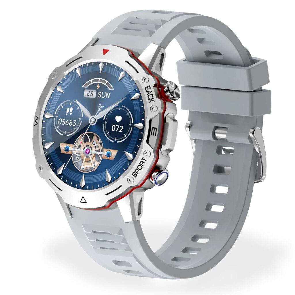 Nervfit Newly Launched Blaze Smartwatch 1.4” LED Display, Bluetooth Calling, IP67 Waterproof, Heart Rate & SpO2 Monitor, Sleep & Stress Tracking, 7-Day Battery, Fitness & Sports Modes (Silver Grey)