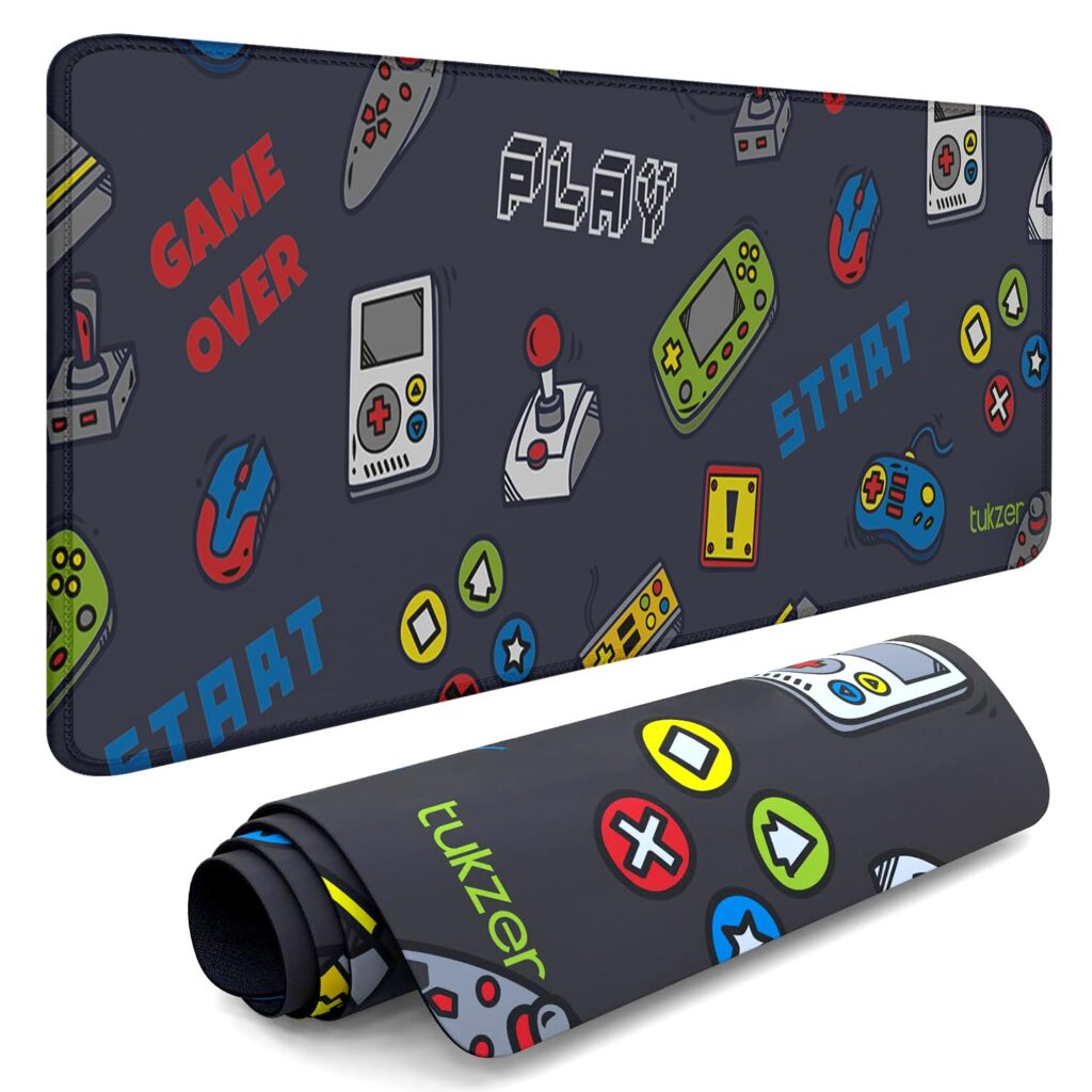 Tukzer Large Size (795mm x 298mm x 2mm) Extended Gaming Mouse Pad| Stitched Embroidery Edges| Non-Slip Rubber Base |for Computer Laptop | Keyboard Mouse Pad for Office & Home (Retro-Game)