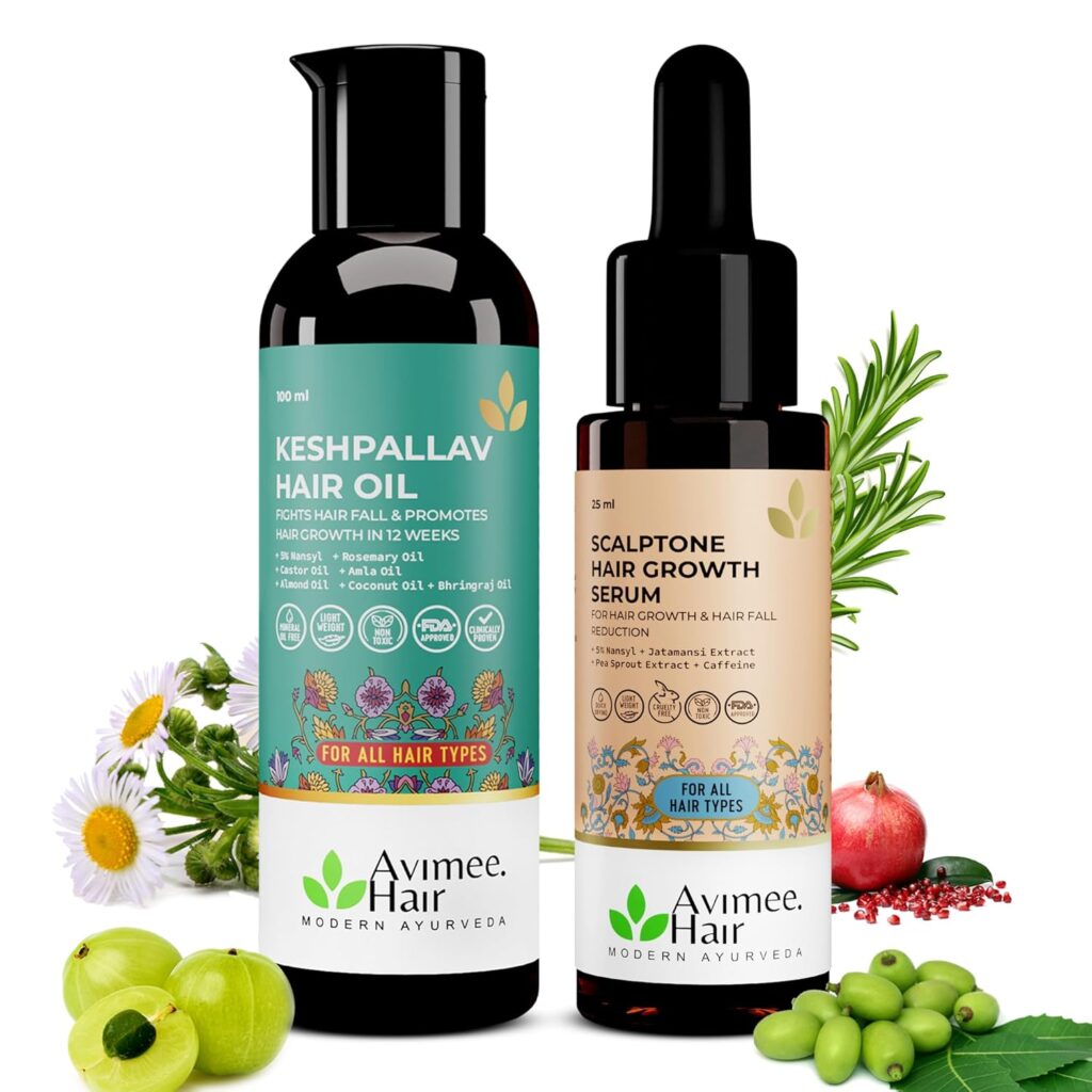 Avimee Herbal Hair Growth Super Saver Combo | Keshpallav Hair Oil (100 ml) and Scalptone Hair Growth Serum (25ml)