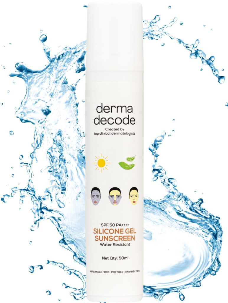 Derma Decode Waterproof Sunscreen for Swimming SPF 50 PA++++ | 80 Min+ Water Resistant, Sweat-Proof & Broad Spectrum UVA/UVB Protection for All Skin Types | Feather Light , No White Cast | Pool / Beach / Sports (50ml)
