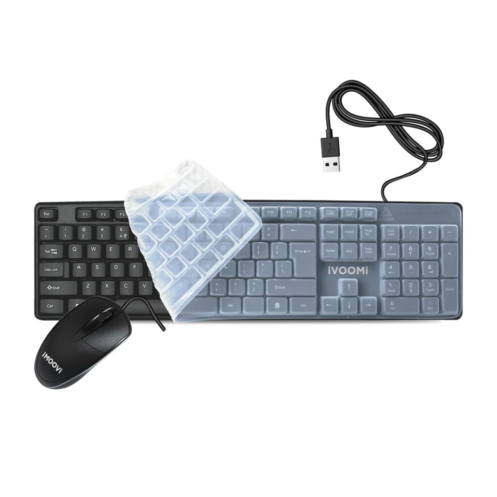 iVOOMi Super Wired Keyboard and Mouse Combo, BIS Approved, Full-Size Layout with Numeric Pad, Spill Resistant, Rupee Key, for Win/Mac/Linux, BIS Approved, Included Free Keyskin - 1 Year Warranty
