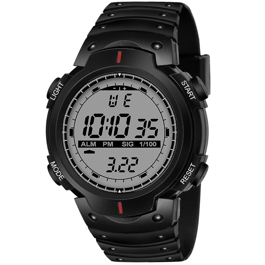 SELLORIA Silicone Black Strap Digital Sports Watch For Men & Boys - Black Dial, Round Case, 28mm, Waterproof, Shockproof, Lightweight, Digital Display, Versatile Design