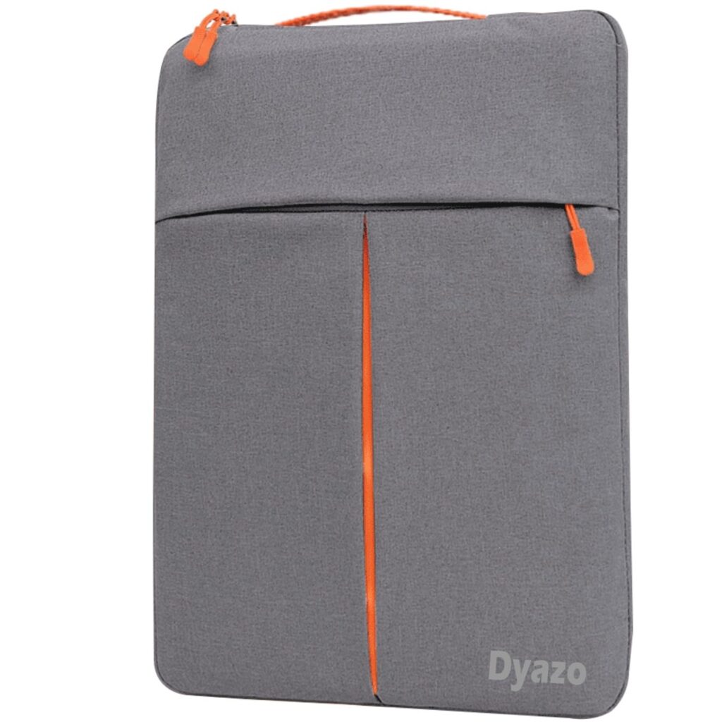Dyazo 15.6 Inch Laptop Sleeve Case with Front Pocket | Water Resistant Laptop Carrying Case | Compatible for MacBook, HP, Dell, Acer, Asus, Microsoft, Samsung and Other Notebooks (Grey & Orange)