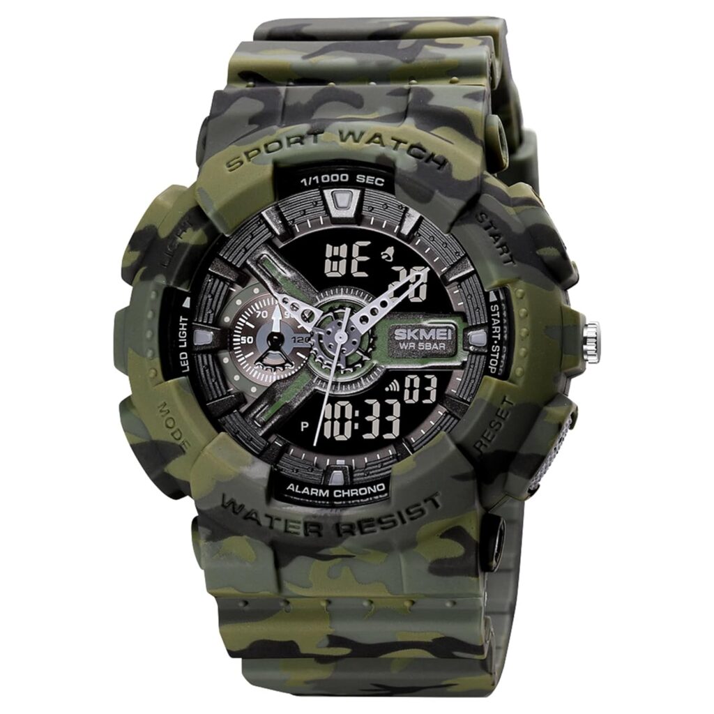SKMEI Sports Digital Waterproof Watch for Men – 50M Water-Resistant, Dual Time Display, Stopwatch, Alarm, LED Backlight, 12/24H Format – Durable PU Strap & ABS Case – Outdoor Tactical Watch - 1688