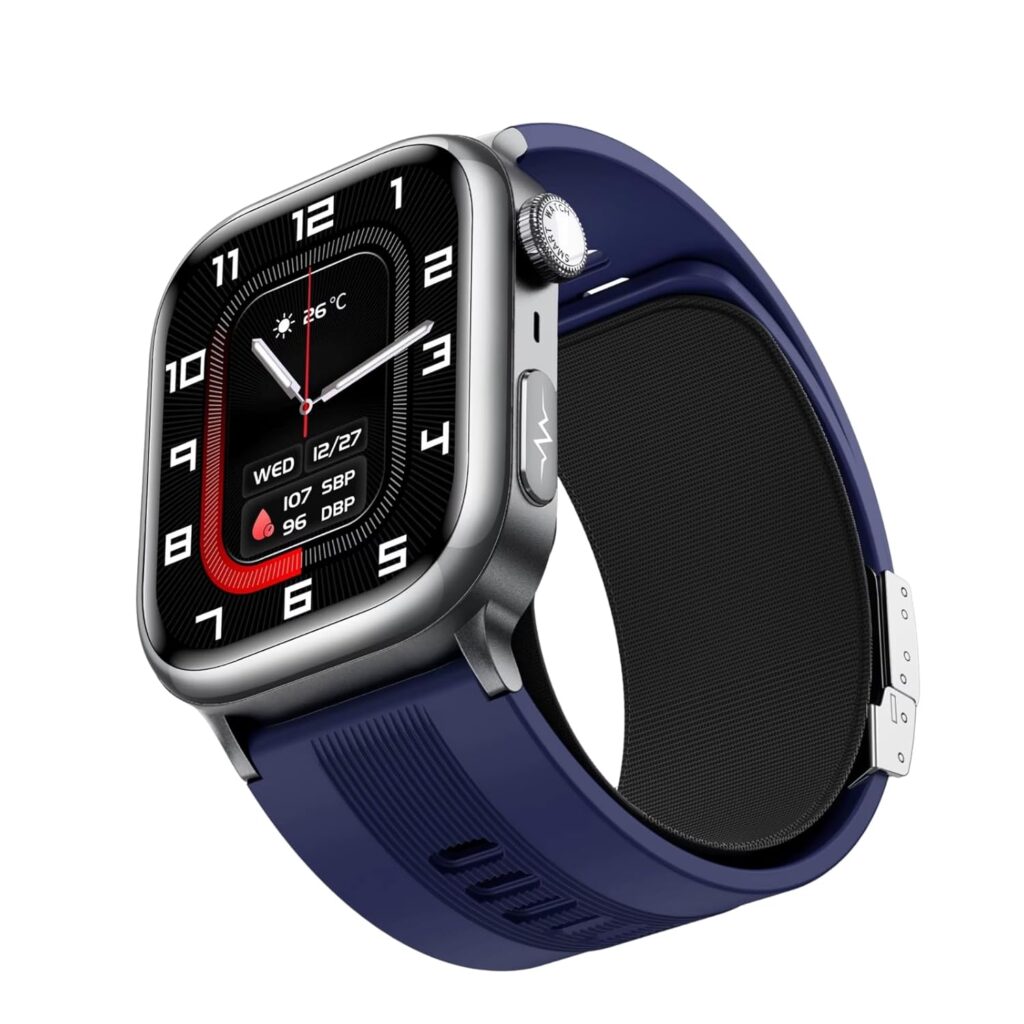 TK66 AMOLED Smart Watch for Men & Women, Premium Bluetooth Calling Watch with ECG, Air Pump Blood Pressure & SPO₂ Monitor, Sleek Design, Long Battery Life, Waterproof Fitness Tracker – Blue