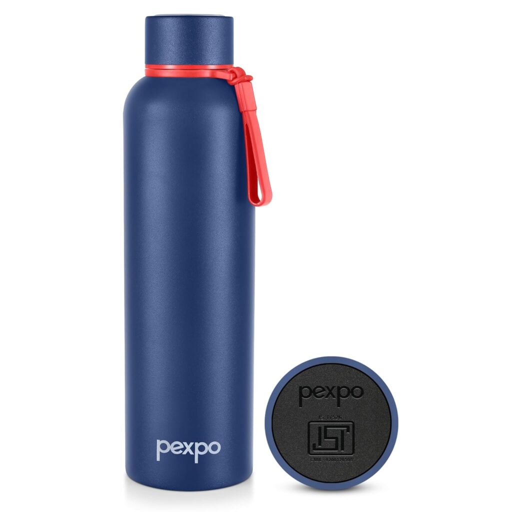 Pexpo Bravo 1000 Stainless Steel Water Bottle 980ml | Hot and Cold Flask | ISI Certified Steel Bottle | Triple Wall Insulation | Leakproof | for Home, Office | 1-Year Warranty | Denim Blue