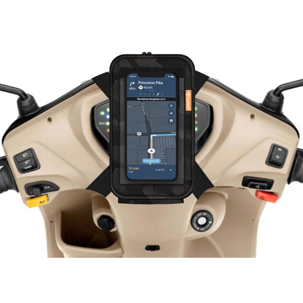 TANTRA Handlebar Polyester Mobile Holder for Scooty - Scooty Accessories, Activa Mobile Holder for Scooter, Compatible for All Scooters, Water Resistant Mobile Pouch- Black, 7 inches