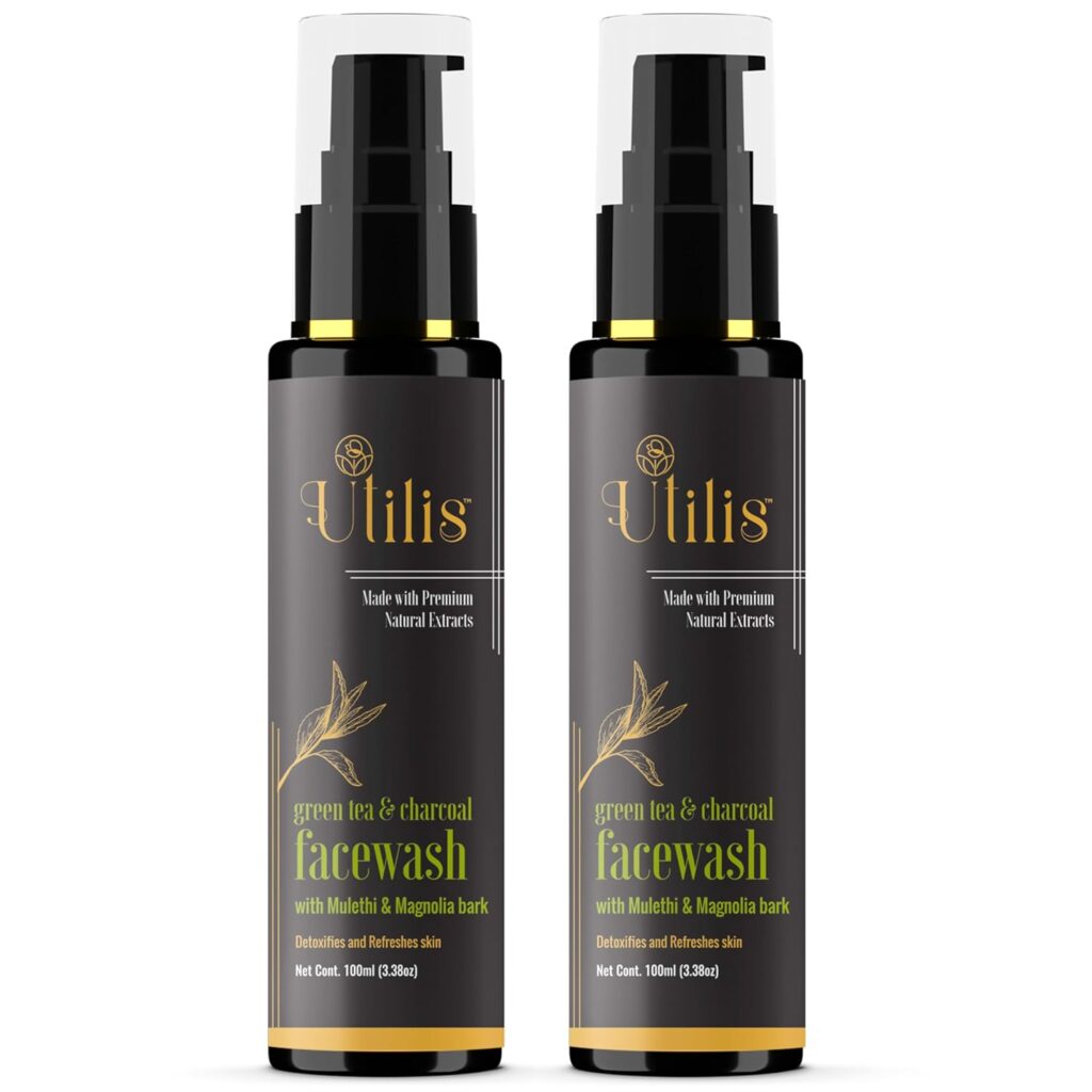 Charcoal Face Wash For Excess Oil Control, tan Removal, Anti-Pollution Defense - Cleanses and Refreshes - For Men & Women - All Skin Types - Infused with Green Tea & Cooling Menthol | Pack of 2 (100 ml each)