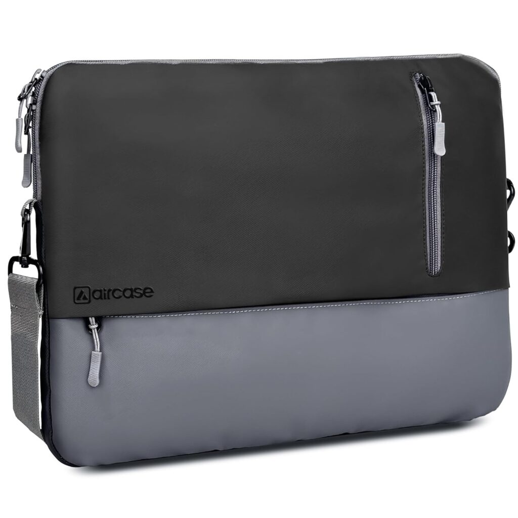 AirCase 13.3 Inch Laptop Sleeve Case Cover with Shockproof Foam Padding| Slim & Water-Resistant PU Leather with Front Pocket, Luggage Belt & Premium Zipper Closure for Office, College & Travel