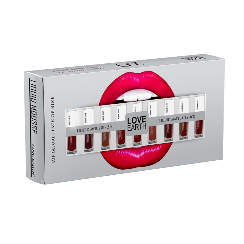 Love Earth Liquid Mousse Lipstick 2.O Matte Finish Combo Kit | Lightweight, Non-Sticky, Non-Drying, Transferproof, Waterproof Set | Multicolor Mini Liquid – (2ml x 9) 18ml