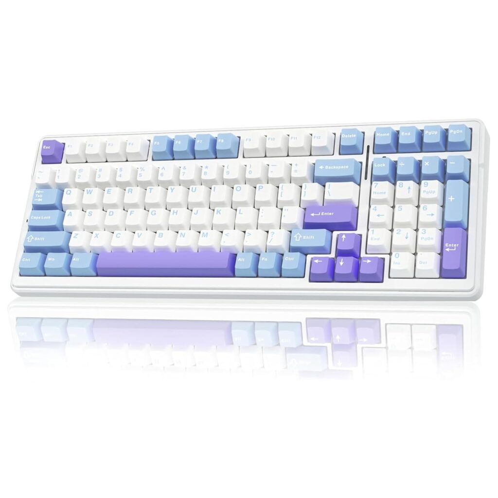 AULA F99 Mechanical Keyboard | Tri-Mode BT5.0/2.4GHz/USB-C Hot Swappable | Pre-lubed Linear Switches, Gasket Structure | RGB Gaming Keyboard (Blue+White, Crescent Switch)