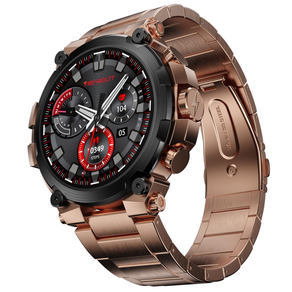 Fire-Boltt Dominian 36.3mm (1.43 inch) AMOLED Display, Stainless Steel Design, 466 * 466 px Resolution, Bluetooth Calling, Multiple Sports Modes, Health Mode, IP67, Weather Updates (Twilight Copper)
