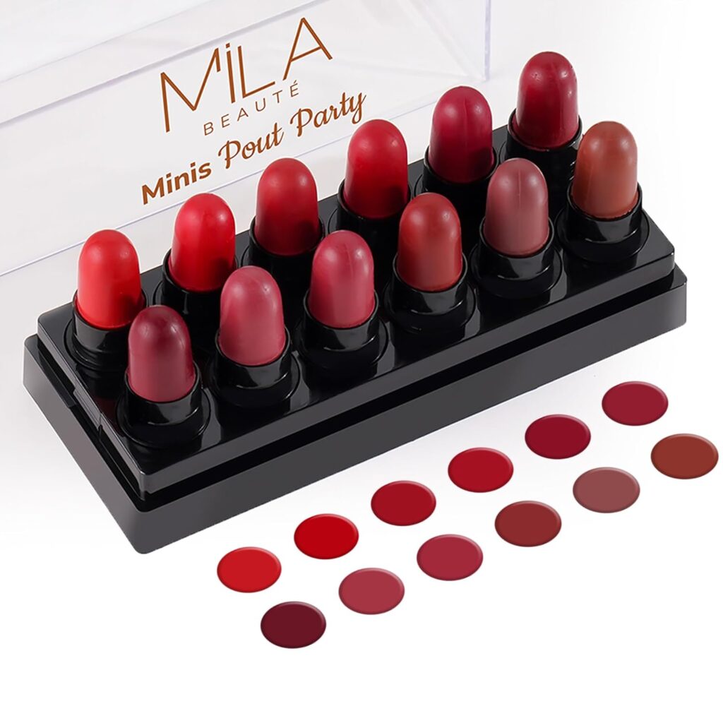 Mila Beauté 12 Creamy Matte Mini Pout Party Lipstick Kit | Lip Hydrating & Light-weight | Long Lasting Lipsticks for Women | Suitable All Indian Tones | Shade - Browns & Reds 12g