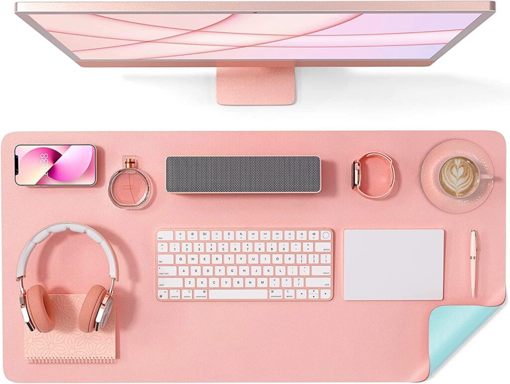 Desk Mat, Mouse Pad,Waterproof Desk Pad,Large Mouse pad for Desk, Leather Desk Pad Large for Keyboard and Mouse,Dual-Sided Mouse Mat for Office and Home (Pink+Sky Blue, 80 * 40CM)