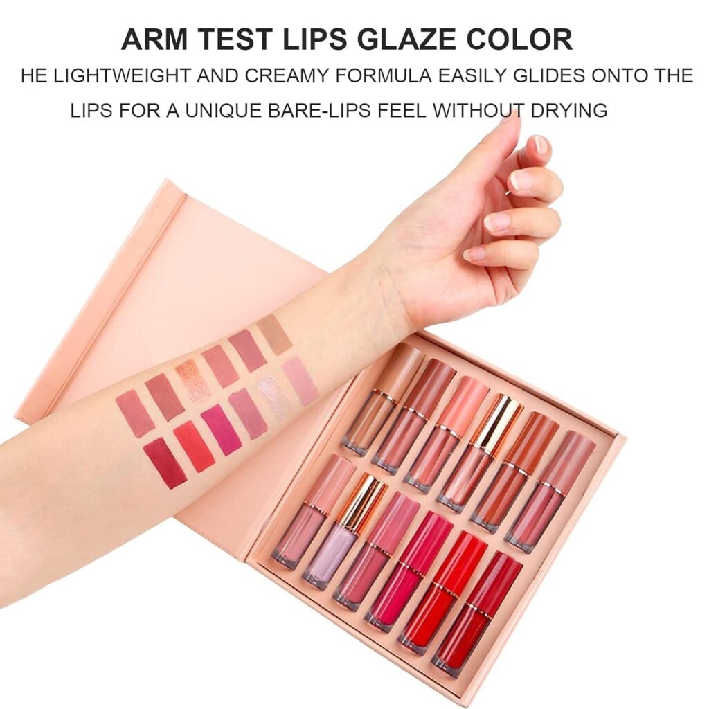 2Pcs Matte Liquid Lipstick Set for Girls & Women, 24 Hours Long Lasting Waterproof Nude & Dark Red Lip Gloss Makeup Gift Kits