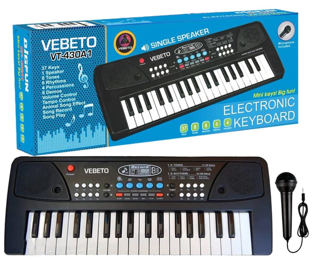 Kids Piano Keyboard with Mic (1 Year Warranty) 37 Keys 8 Rhythms 8 Tones 6 Demos Portable Electronic Keyboard Toy Beginners Educational Songs Recording Musical Toys 2 3 4 5 Years Boys Girls