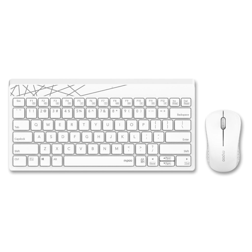 Rapoo 8000S Keyboard and Mouse Set Wireless 2.4 GHz 1300 DPI for Windows/iOS/Android,Tablet/Smartphone - 3 Years Warranty Combo- White