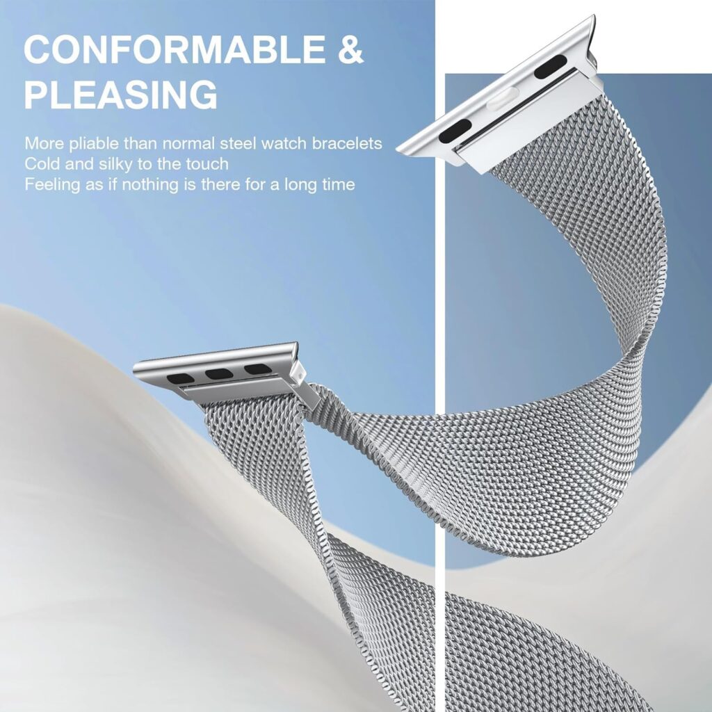 Stainless Steel Loop Magnetic Clasp band Compatible with iwatch bands Series 10 42mm, 9/8/7 41mm, SE2/SE 6/5/4 40mm, 3/2/1 38mm - Silver