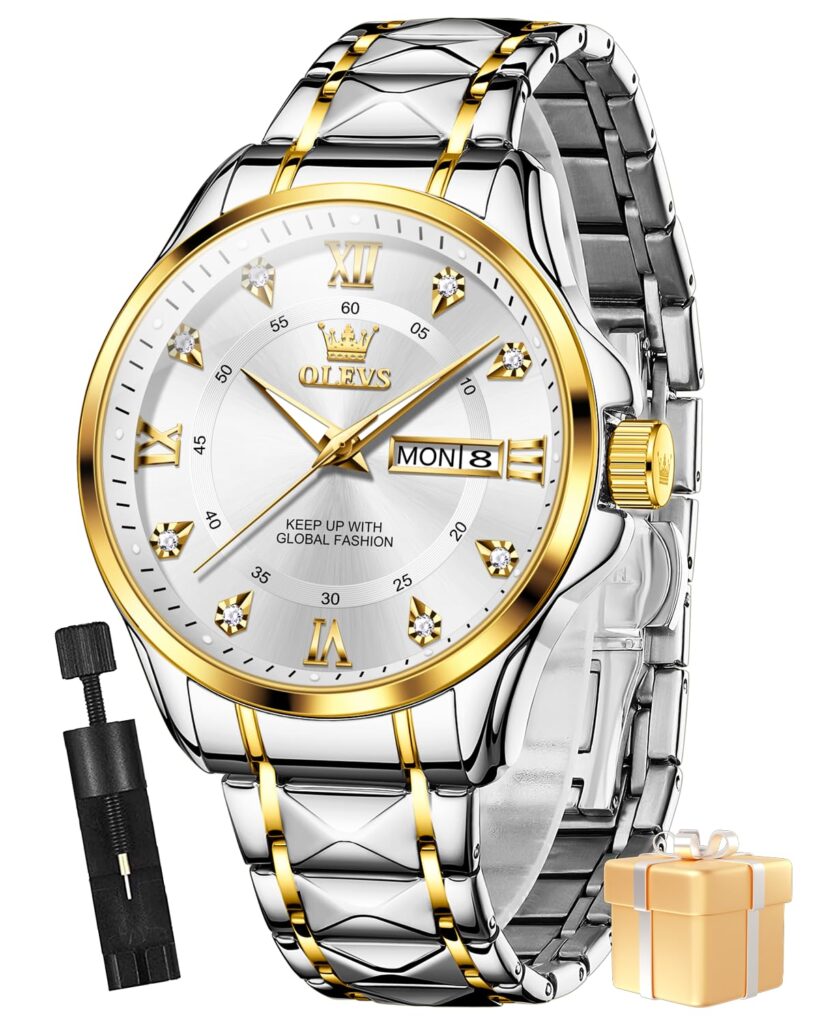 OLEVS Watches for Men Fashion Diamond Analog Quartz Men's Easy Reader Watch Stainsteel Steel Date Waterproof Luminous Business Watch