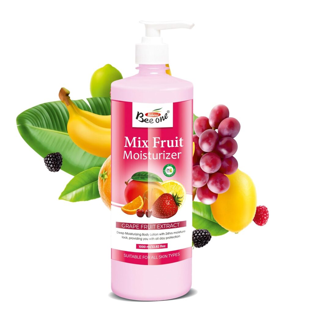 Beeone Mix Fruit Moisturizer 1000 ml | Enriched with Grape Fruit Extract | Deep Moisturizing Body Lotion with 24Hr Moisture Lock | Hydrates & Softens Dry Skin | Suitable for All Skin Types