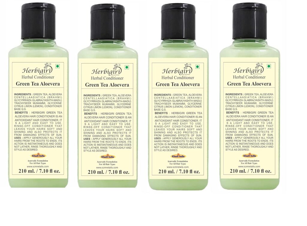 Herbigiri Herbal Green Tea with Aloevera Hair Conditioner for Dry & Frizzy Hair, 210ml | For Extra Conditioning for Hair | Suitable for All Hair Types | Pack of 4 (840ml)