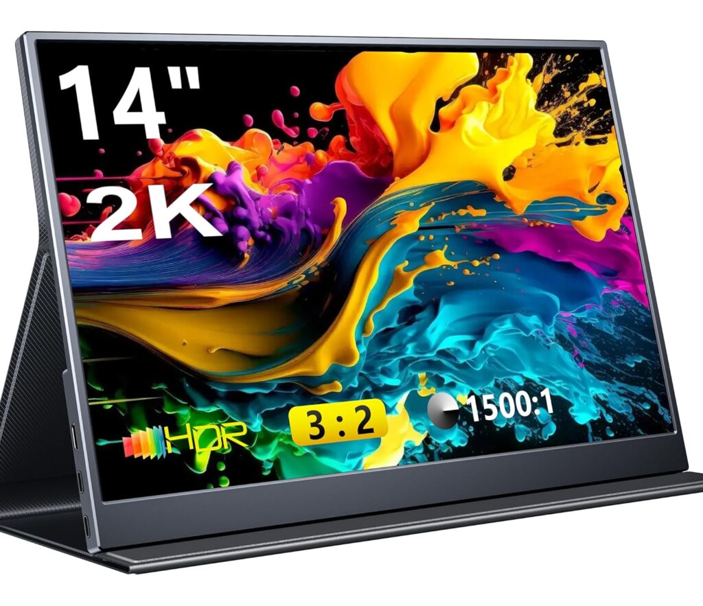 Portable LCD Monitor, 14" 2K Laptop Screen, Lightweight Dual USB C HDMI Second Gaminig Display with Speakers, Travel Monitor for PS4/5 Xbox Switch MAC PC Phone