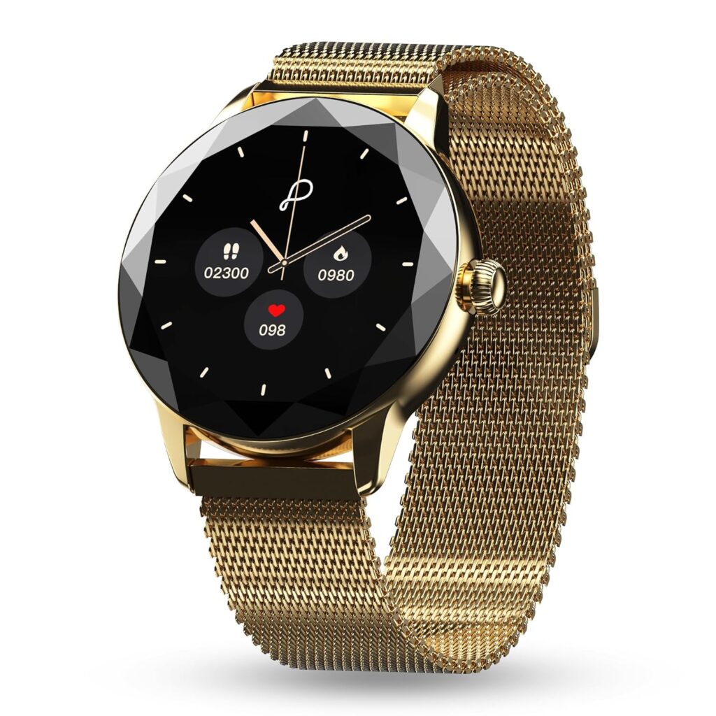 Pebble Vienna 1.27" HD Display | BT Calling | Diamond Cut Design || Female Health Monitoring | Heart Rate Monitoring | Sleep Monitoring | Multiple Sports Mode - Classic Gold