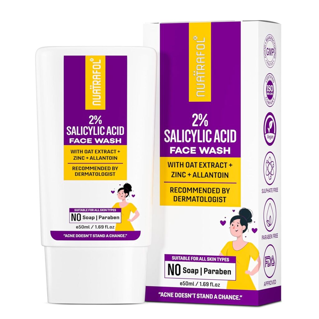2% Salicylic Acid Face Wash | Anti-Acne Cleanser with Zinc, Oat Extract, Allantoin & 1% Lactic Acid | Gently Exfoliates, Unclogs Pores & Reduces Oil | For Oily & Acne-Prone Skin | Cleanser for Women & Men (Pack Of 01, 50ml)