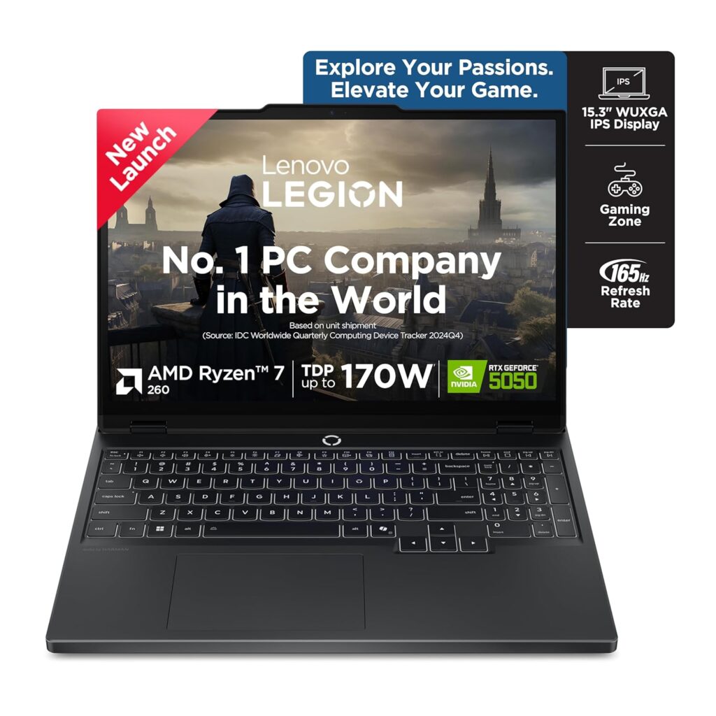 Lenovo Legion 5 2025 AMD Ryzen 7 260 | NVIDIA RTX 5050 8GB (16GB RAM/1TB SSD/WUXGA IPS/165Hz/15(39.6cm)/Windows 11/Office 2024+AI Now/Black/2.5Kg), 83M00073IN AI Powered Gaming Laptop