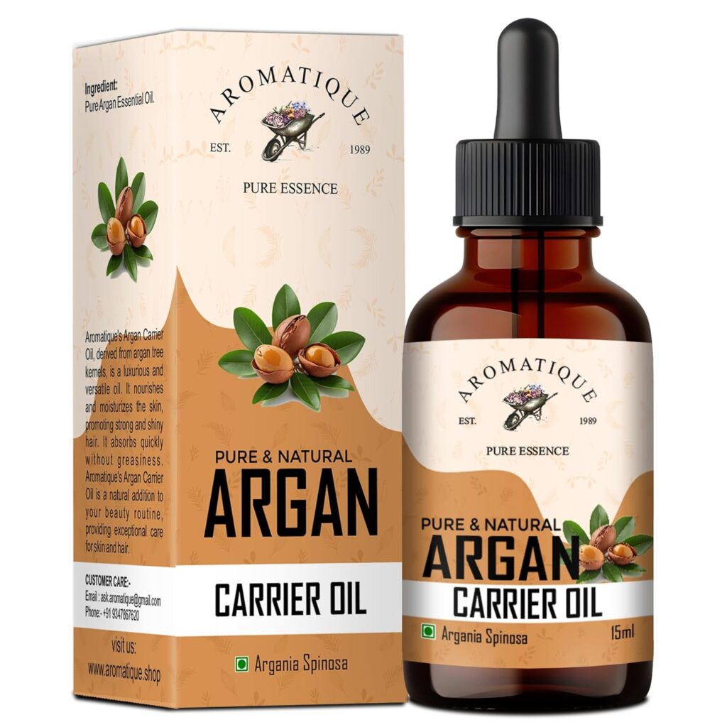 Aromatique Moroccan Argan Oil For Hair | Cold Pressed Multi-Purpose Oil for Hair & Skin | Nourishing, Frizz-Free, Shiny & Stronger-Looking Hair | SLS & Paraben Free | 15ml