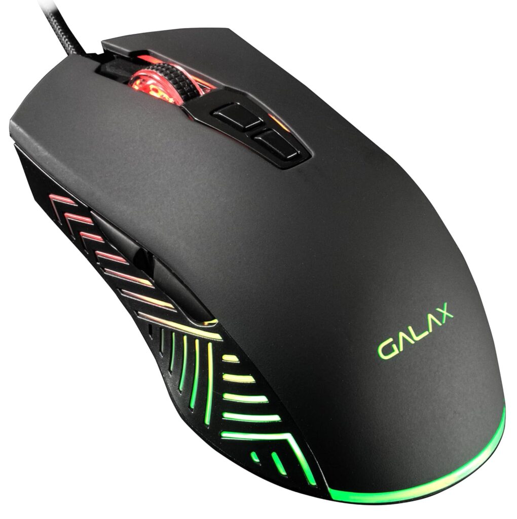 Galax Slider-03 USB Wired Gaming Mouse | 7 Programmable Buttons | Customizable RGB Lights | Ergonomic Design | 7200 DPI Gaming Grade Sensor | 1.5m Braided Cable | 16.8mn Color, Light Weight - Black